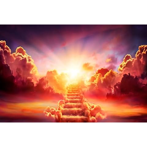 Eainb 12x8ft Stairway to Heaven Photography Background Sunrise Cloud Heaven Backdrop Church Event Banners Christian Religious Photo Backdrop Video Studio Props Vinyl Cover