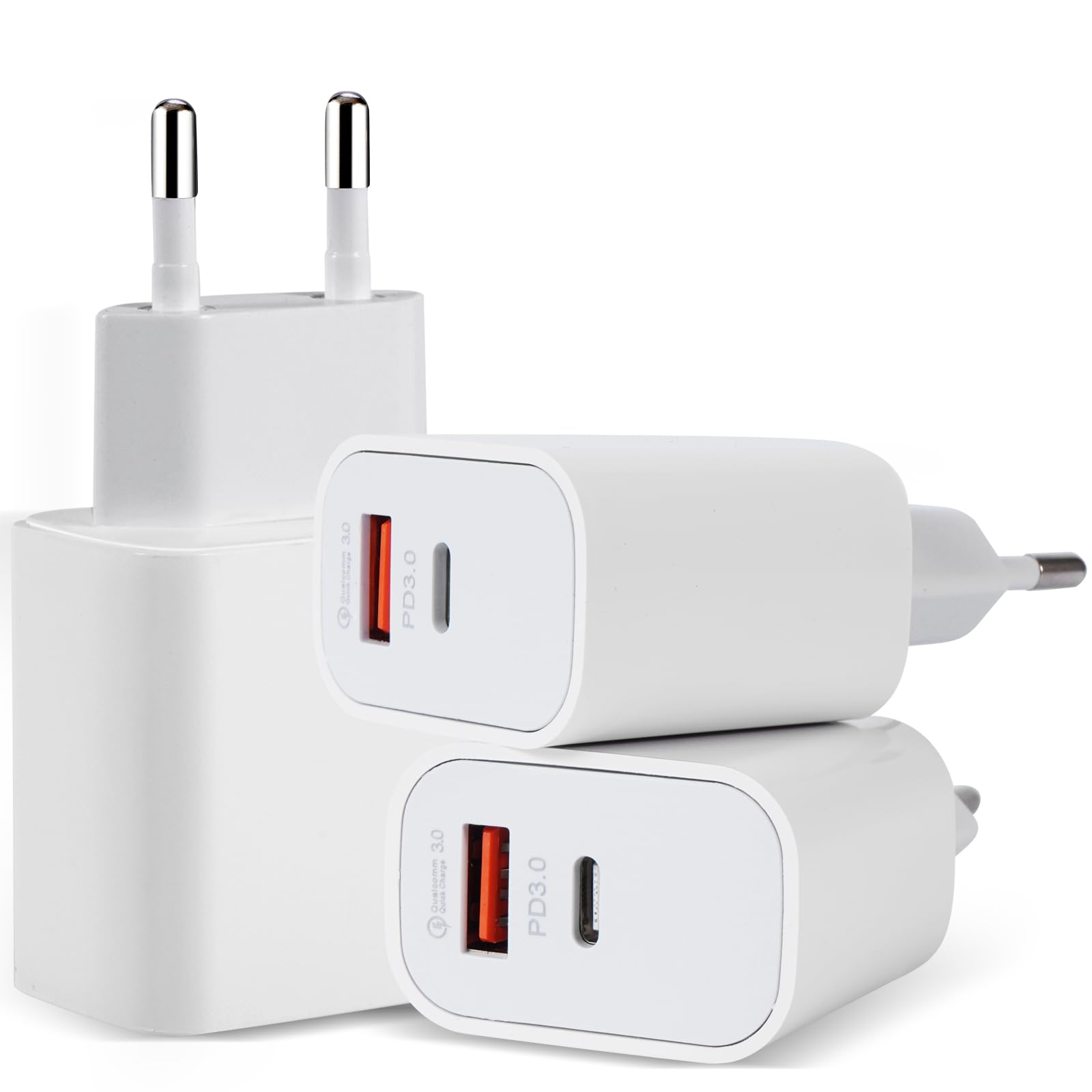 3 Pezzi Caricatore USB C, 20W Presa per iPhone iPad Samsung Xiaomi Oppo, USBC Caricabatterie Rapido Alimentatore Presa Carica (Bianco Latteo)