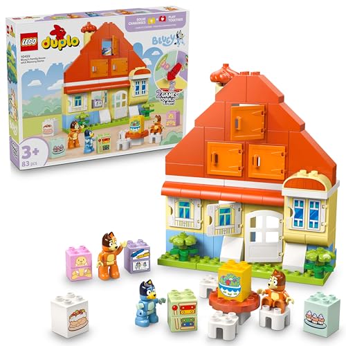 LEGO Duplo Bluey casa familiar de Bluey com conjunto de memória - brinquedo interativo infantil 2 em 1 - conjunto de mesa - 3 figuras e janelas que se abrem - presente para meninas e meninos de 3+