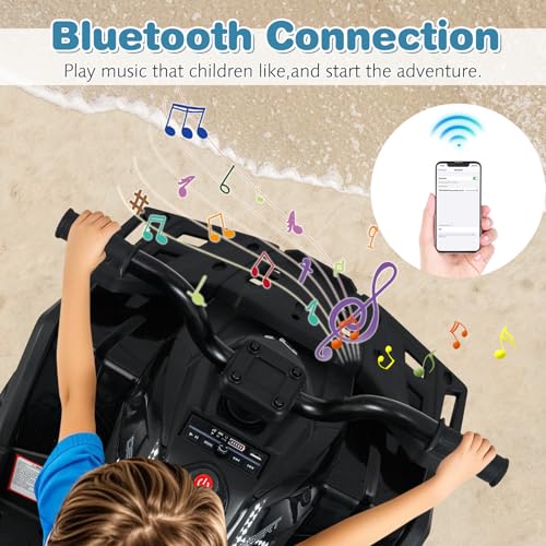 OLAKIDS 24V 4x4 Ride on Car, Kids ATV Quad with Bluetooth Music, LED Lights, Power Display, Rear Storage Rack, Spring Suspension, Electric 4 Wheeler for Kids Boys Girls Aged 3+ Years (Black) - Image 6