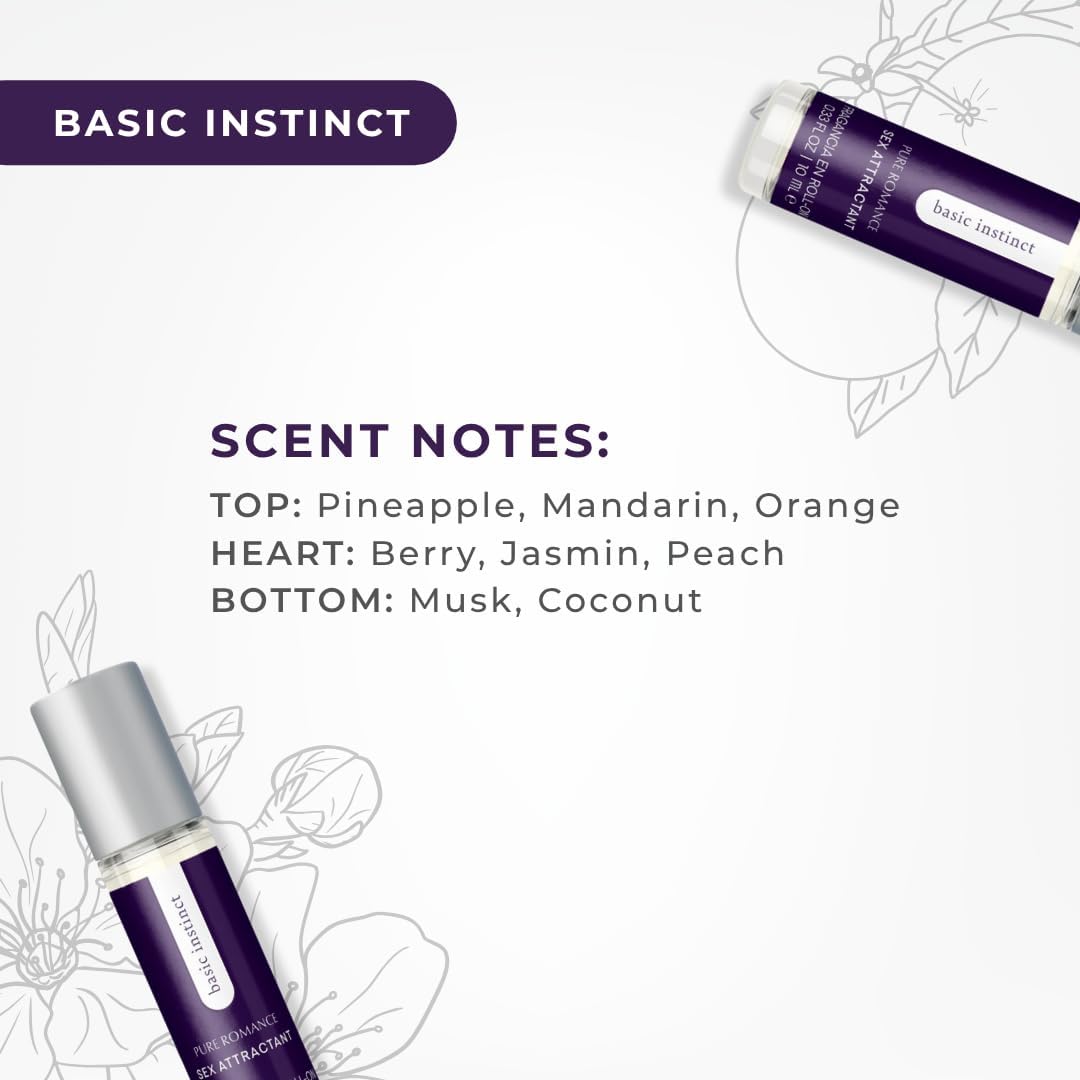 Pure Romance - Basic Instinct Roll On Perfume (0.35 fl oz) - Perfumes for Women or Men - Personal Scent - Long-Lasting - Travel Size - Wellness & Self Care