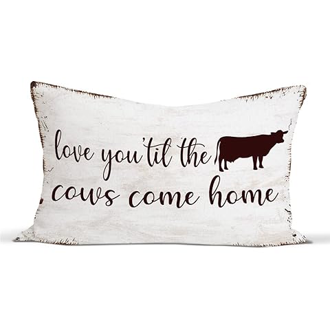 Rusenbao Western Cow Decorative Pillows Covers for Bed, 12x20 Pillow Cover, Cow Gifts Farmhouse Country Cow Hide Bedding Pillow Covers Decor for Couch Bedroom Home, Love You 'Til The Cows Cover