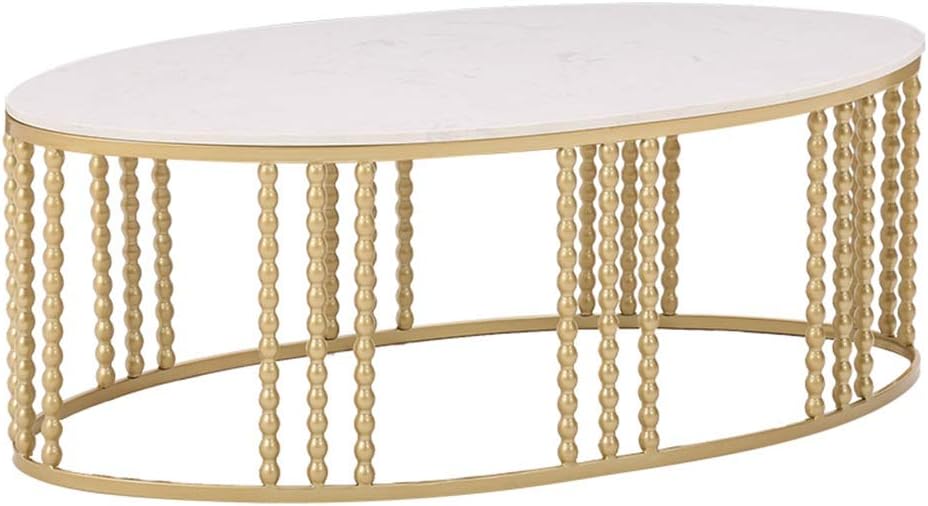 YIKE-Coffee Table Wrought Iron Living Room Coffee Table, White Marble Countertops, Oval, Creative Wrought Iron Frame, Round Table Legs, Modern Small-Sized Sofa Tea Table, Size: 80 × 45 × 43 cm