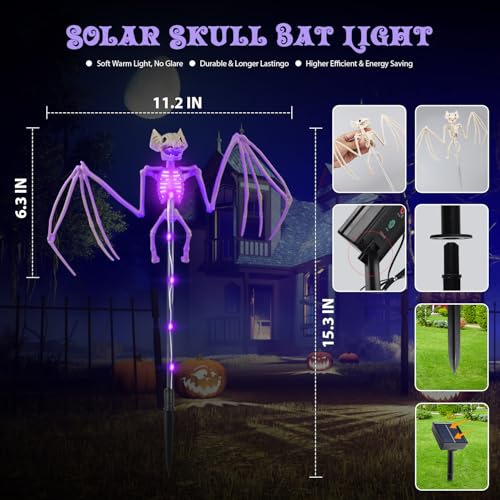 2-ct 3D Scary Bat Skeleton Outdoor Solar Path Lights (purple) - image 3