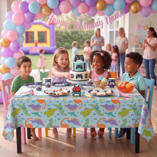 Image of Exquisite Dino Party Table Cover 6 Pack 54 in. x 108 in. Rectangle Plastic Tablecloth Disposable Table Covers for Dinosaur T Rex Prehistoric Boys Kids Birthday Party Supplies Decorations Roar
