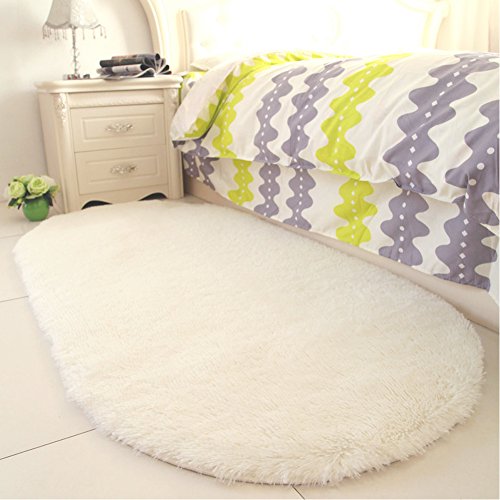 YJ.GWL Soft Creamy Shag Rugs for Bedroom Bedside Fluffy Area Rug Kids Room