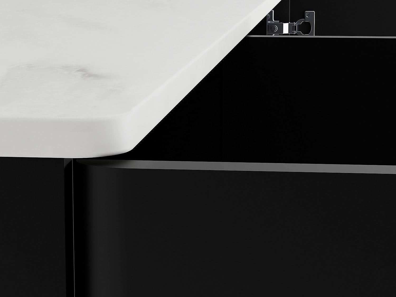 PASCAL MORABITO Vente-Unique - Buffet 3 Portes avec LEDs en MDF - Noir et Effet marbre Blanc - DEVIKA