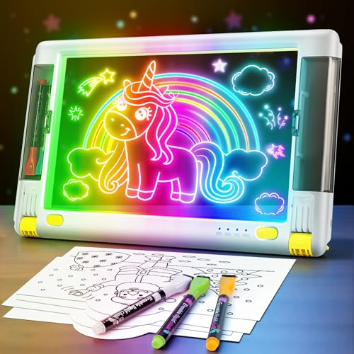 Rechargeable LED Drawing Board, 15 Inch Lumiboard 9-Color Light Modes Neon Art Light Up Writing Tablet Tracing Pad for Kids, Sketching Gift Toy for Teens, 5 Markers, 10 Tracing Sheets