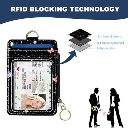 Image of Slim Wallet Credit Card Holder, Colored Mushroom, RFID Wallet Women Cute Small Front Pocket Wallet With Zipper, PU Leather Thin travel RFID Blocking Card Case ID Window,Ladies Gifts