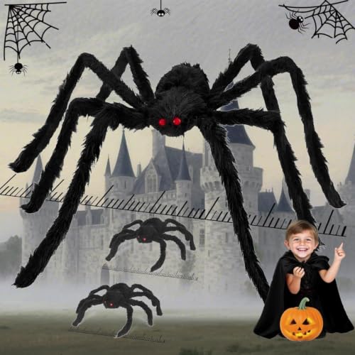 Image of Giant Spider 6.6 Ft + 0.98 Ft*2, Halloween Decorations 78 inch Fake Halloween Decor Spiders Large, Furry Spiders for Outdoor Indoor Yard Home Costumes Party House Decor, 3 Packs