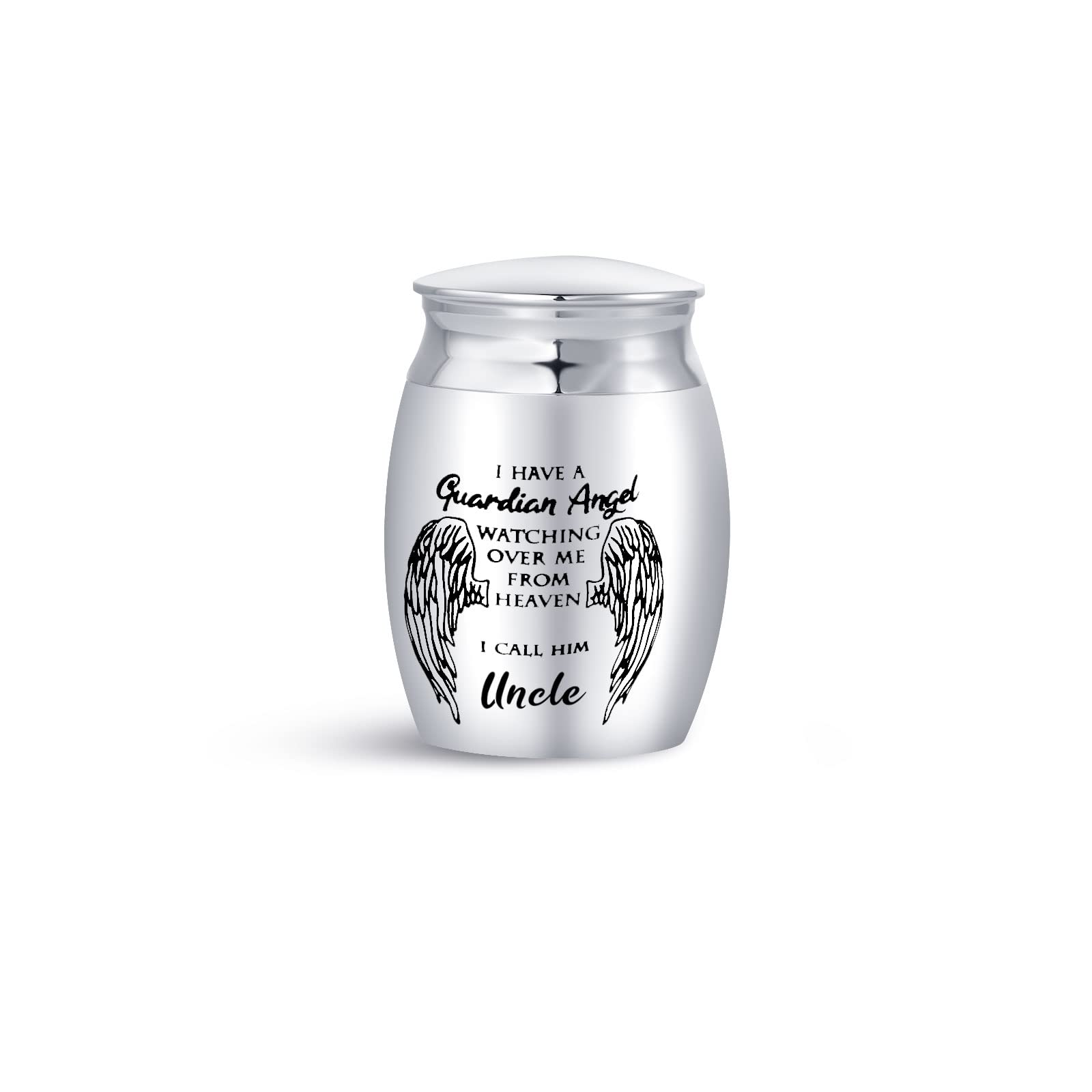 FGT Mini Urns for Ashes Cremation for Uncle Funeral Urns Memorial Keepsake I Have a Guardian Angel Watching Over Me From Heaven Stainless Steel Silver