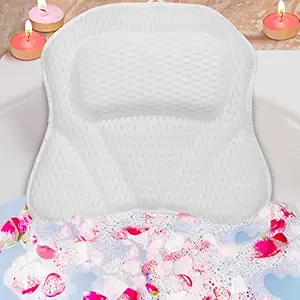 Luxury Spa Bath Pillows for Tub Neck and Back Support with 6 Strong Non-Slip Suction Cups and Comfortable Washable 3D Air Mesh Bath Pillow Fits All Bathtub, Hot Tub, Jacuzzi ??White?? degree