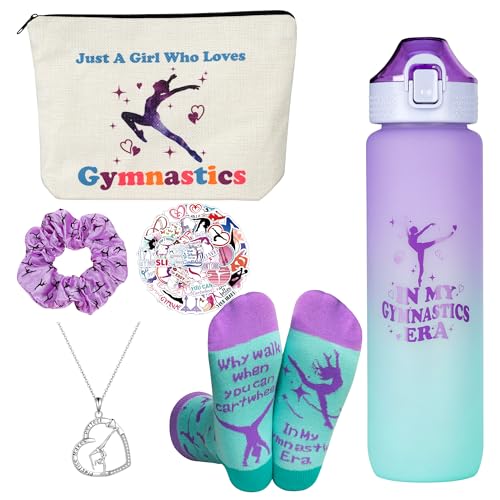 GiftGlow Gymnastics Gifts for Girls - Gymnastics Water Bottle, Cosmetic Bag, Necklace,...