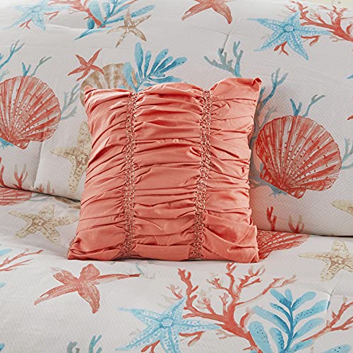 Madison Park 100% Cotton Comforter Set - Coastal Coral, Starfish Design All Season Down Alternative Cozy Bedding with Matching Shams, Decorative Pillow, King(104"x92"), Teal 7 Piece - Image 10