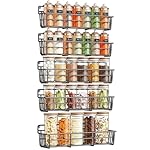 5 Pack Spice Rack Seasoning Organizer Wall Mount, Screw or Adhesive Hanging Shelf Basket Spice Organizer Shelf for Kitchen, Black