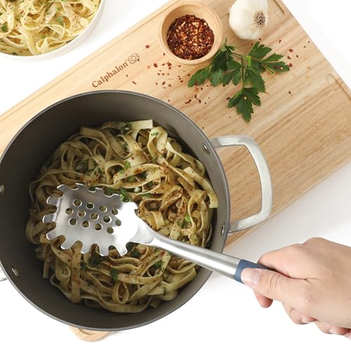 Image of Calphalon Edge 6-Piece Stainless Steel and Silicone Kitchen Tool Set, Kitchen Utensil Set, Scraper, Skimmer, Spoon, Ladle, Turner, Pasta Server, Heat Resistant Nonstick Safe Cooking Utensils (Navy)
