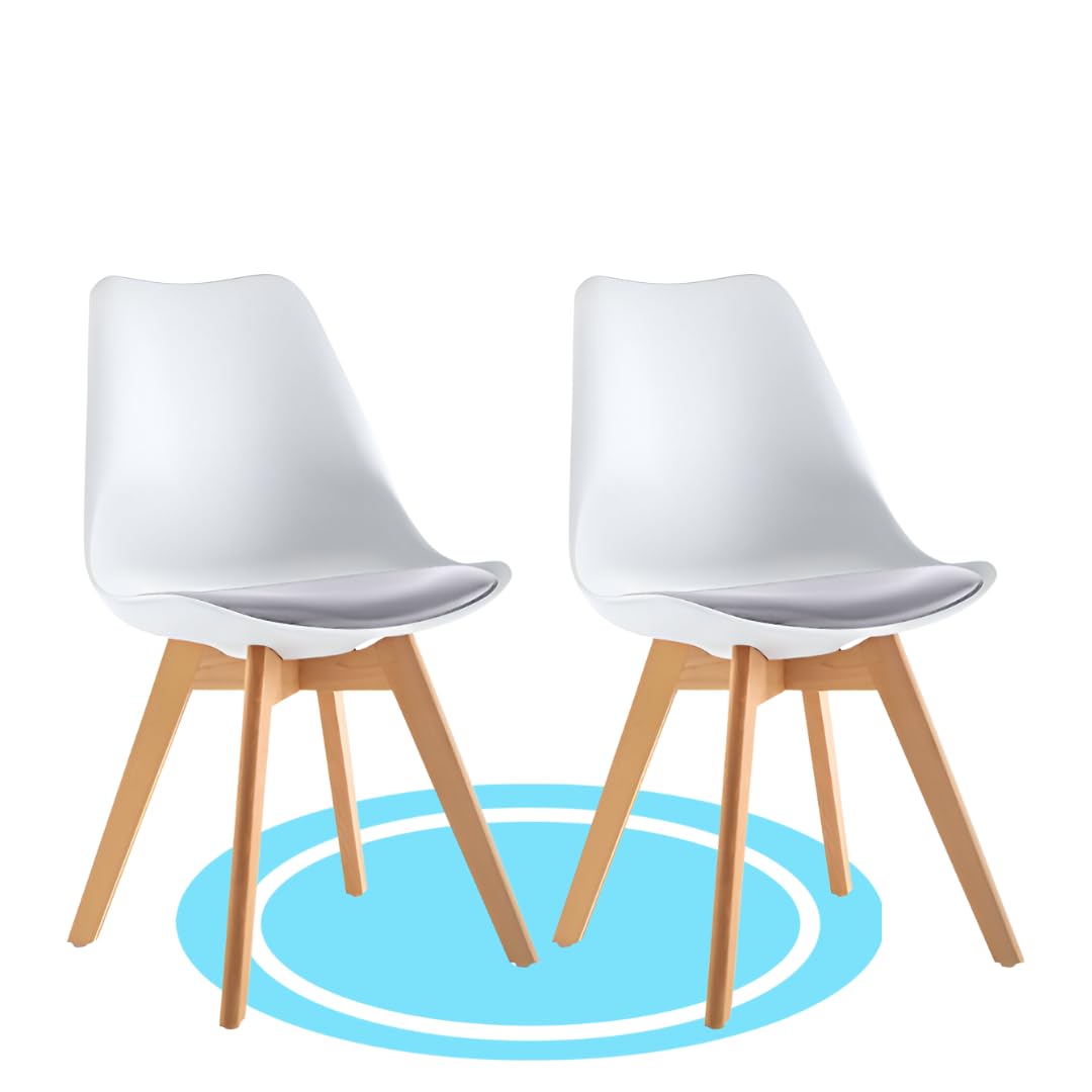 Dekohome Sillas de Comedor, Sillas de Cocina Nórdicas con Asiento Blando, Tapizado y Patas Resistentes de Madera de Haya, 2 Sillas, Blanco y Gris