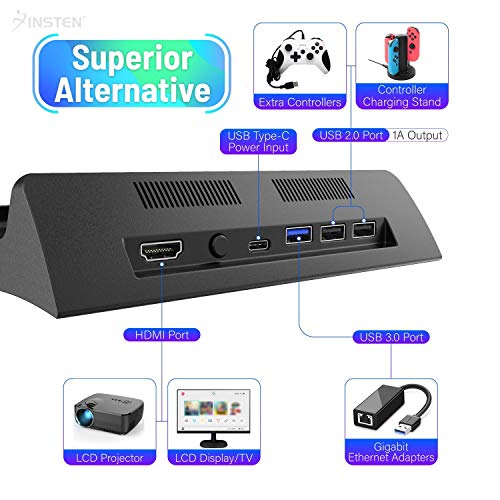 Insten Compatible with Nintendo Switch TV Dock Station HDMI Adapter Portable Hook Up Charging Docking Cradle with USB C Power Input & Extra USB 3.0 2.0 Ports Replacement TV Mode Connector Adapter