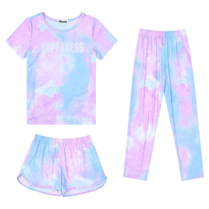 Image of Mirawise Girls 3 Pc Pajamas Sleepwear Cotton Pjs Clothes Set 4-13 Years