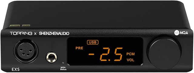Topping EX5 MQA Dual ES9038Q2M DAC Bluetooth 5.0 LDAC DSD512 PCM 768kHz Hi-Res Audio HiFi Decoder Headphone Amplifier (Black)