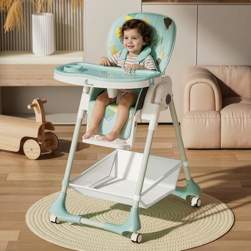 Image of R for Rabbit Marshmallow High Chair for Baby, Multiple Recline Position High Chair with 7 Level Height Adjustment and 3-Recline Modes with adjustable Footrest, 6 Months to 5 Years (Candy Blue)
