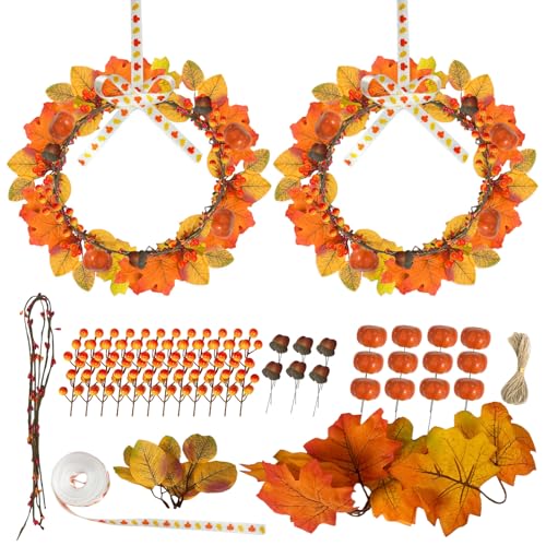 Cinrobiye 178 PCS Mini Fall Wreath Decorations Kits DIY Thanksgiving Maple Leaf Wreath for...