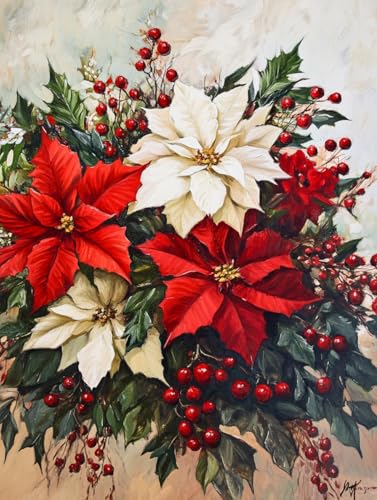 Peinture diamant kit complet à offrir bouquet fleurs rouges cristal 40x50
