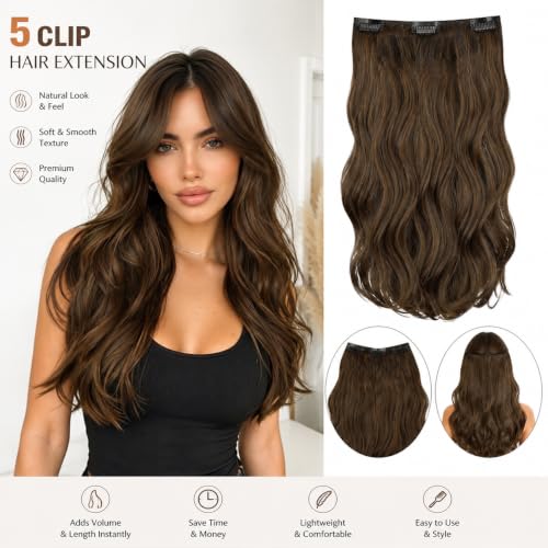 Image of Women Hair Extension Long Curly Brown 18 To 20 Inches Hairpiece With 5 BB Clip /Hair Extension for Women Party /Halloween /Christmas