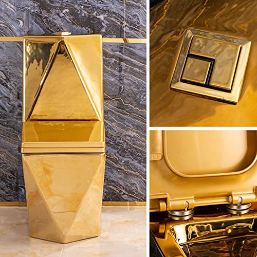 UMJIGF Toilet, Toilets for Bathrooms, Gold Ceramic Toilet, Super Dual Flush Toilet, Compact Toilet 26x33x14in,Gold-26x33x14in,