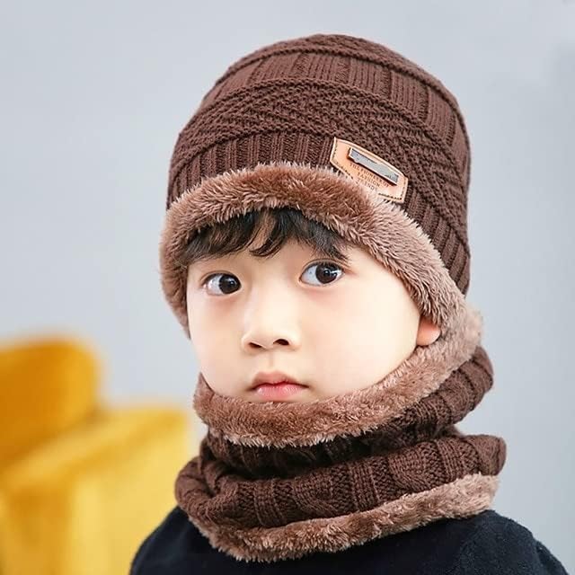 Image of Woolen Winter Cap with Neck Scarf for Boys and Girls /Kids Winter Cap (Age 5-14 Years)
