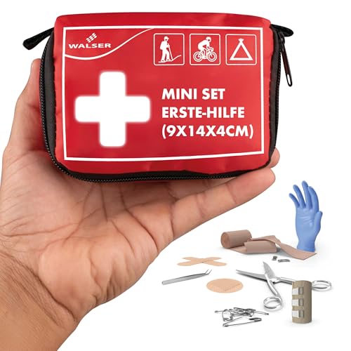 WALSER Premium Mini Erste Hilfe Set 2025, wasserfestes Notfall-Set Outdoor/Camping/Fahrrad, 31-teiliges Reiseapotheke Set, kompaktes Erste Hilfe Set Outdoor, Mini Verbandskasten 2025, First Aid Kit