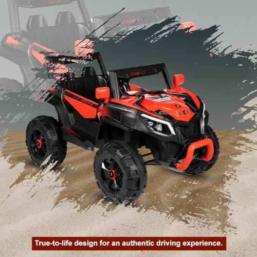 Image of Norman Jr Battery Operated 2x4 | Jeep Toy Kids Car with Remote+Steering+RGB Light+Mp3 USB Music | Rechargeable Car for Kids to Drive 3 to 12 Years | Large (Drifter) Ruby Red