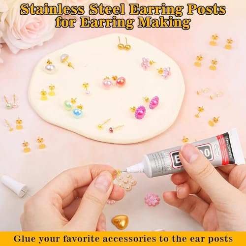 Image of Dhruv Crafts Jewelry Glue Kit with Stainless Steel Stud Posts, 1002 Pcs DIY Earring Making Supplies, Includes Butterfly & Rubber Backs for Jewelry Craft