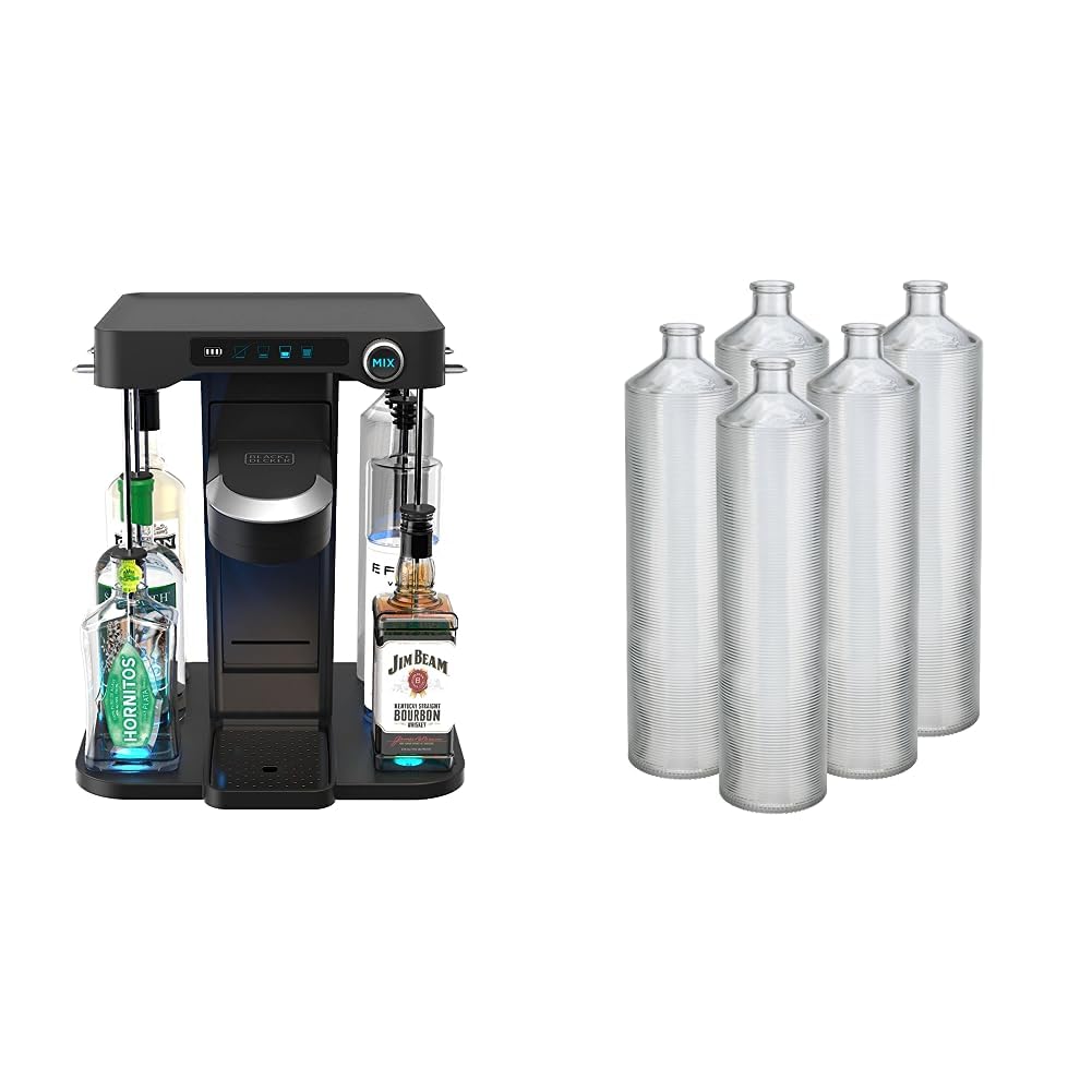 bev by BLACK+DECKER Cordless Cocktail Maker Machine and Drink Maker for Bartesian capsules (BCHB101) & bev by BLACK+DECKER Cocktail Maker Glass Liquor Dispenser Bottles, Dishwasher