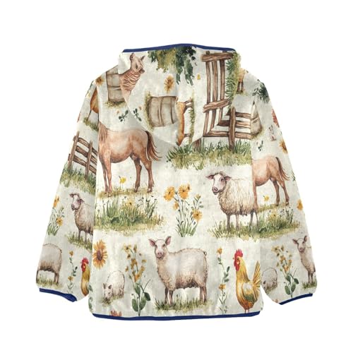 Farm Animals and Flowers Toddler Fleece Jacket Girl Boys Hooded Fleece Jacket Coat Warm Outwear Zip-up 3-10T2