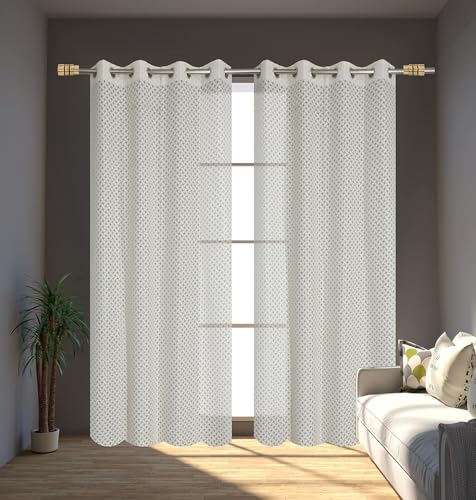 Image of Sheer Net Curtains for Window Long Door 9 Feet Long Set of 2 Pcs for Living Room Pooja Room Semi Transparent Curtains, 4 Feet X 9 Feet, Pack of 2 Pcs, Cream Color