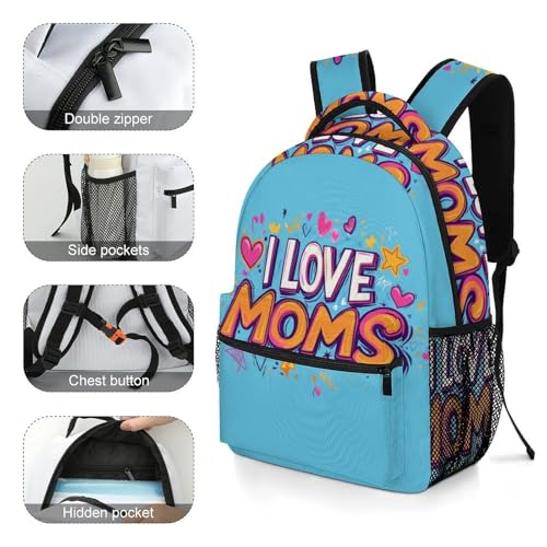 I Love My Mom Funny Backpack Casual Daypack Lightweight Shoulders Bag for Men Women Cute Print4