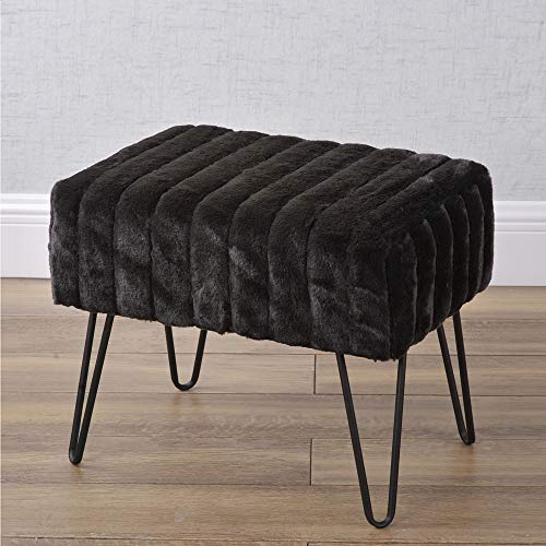 Home Soft Things Super Mink Faux Fur Black Ottoman Bench, 19
