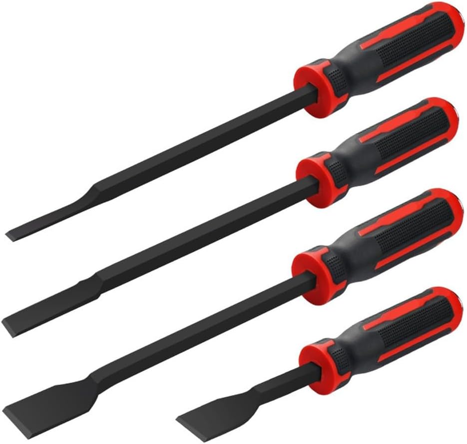 4Pcs Automotive Gasket Scraper Set with High-Grade Carbon Steel Blades for Cylinder Cleaning, Ergonomic Handle with Strike Cap, for Red/Black