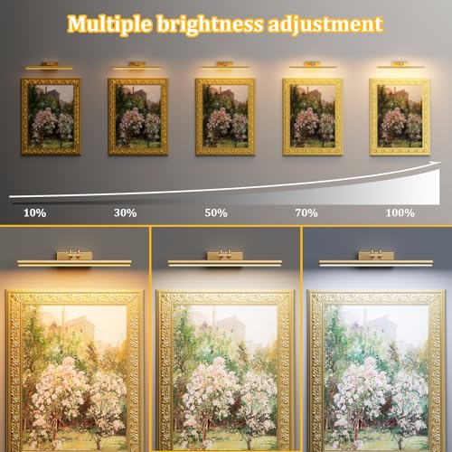 Image of Battery Operated Wall Light, Set of 2, Gold, Remote Control | 13.8'' 4000mAh Cordless,Gold Wall Light, Magnetic for Easy to Charge,Timers, Display for Gallery Living Room Bedroom