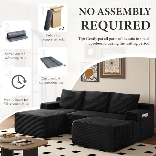 Image of 96 inch Sectional Couches for Living Room Cloud Couch Sofa with L-Shape Upholstered Boneless Couchs Modern Modular Sectional Couch with Chaise