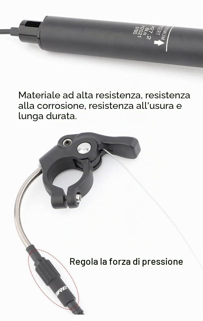 Reggisella Telescopico Bicicletta 27,2/28,6/30,0/30,4/30,8/31,6/33,9mm, Tubo Sella Bici Telescopica Idraulico, Reggisella Ammortizzato con Cavo Controllo Manuale per MTB Bici BMX