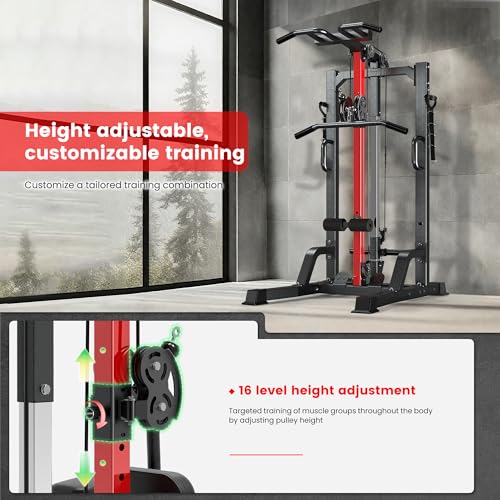Image of Pull Up Bar Power Tower Dip Station,Cable Machine-Integrated 450LBS Multi-Function Adjustable Height Fitness Strength Training Equipment for Home Gym Strength Training Equipment