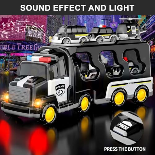 Image of Kidology 5 in 1 Police Trucks Boy Toys for 3-5 Year Old Toddlers - Toys for 3 4 5 6 7 Years Old Transport Vehicle Carrier Truck Sets Kids Boys & Girls