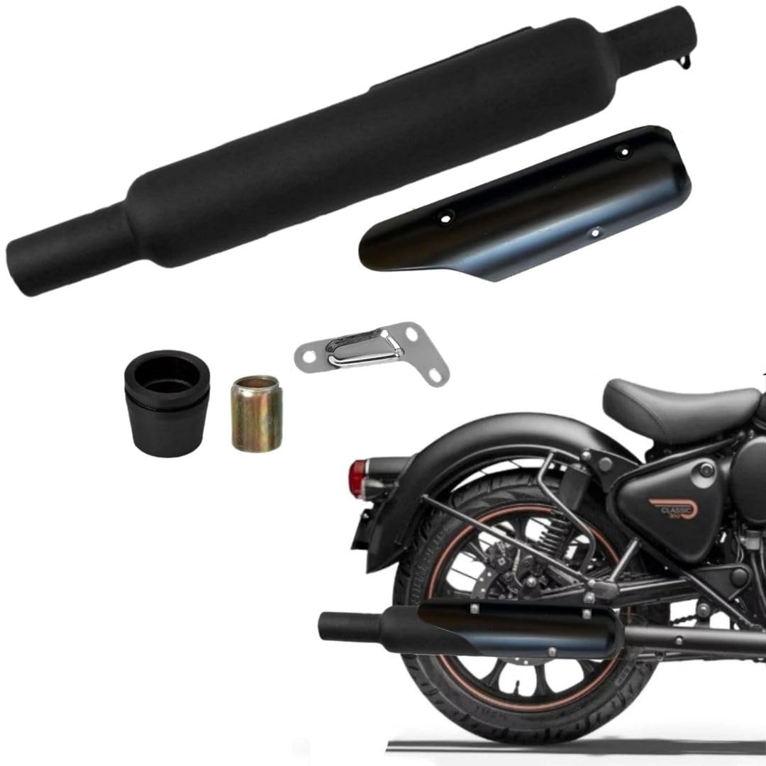 Original Long Punjab Silencer Free Flow For For Loud Sound For Royal Enfield Classic Reborn 350cc, Bullet 2023 350cc, Meteor 350cc (Big Mouth, Black)-image-47