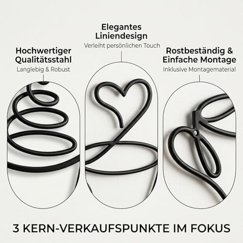 Qnvyw Wanddeko Schwarz 3er Set, Kaffeetasse Metall Wanddeko, Modern Metall Wandkunst für Café Restaurant Badezimmer Flur Büro