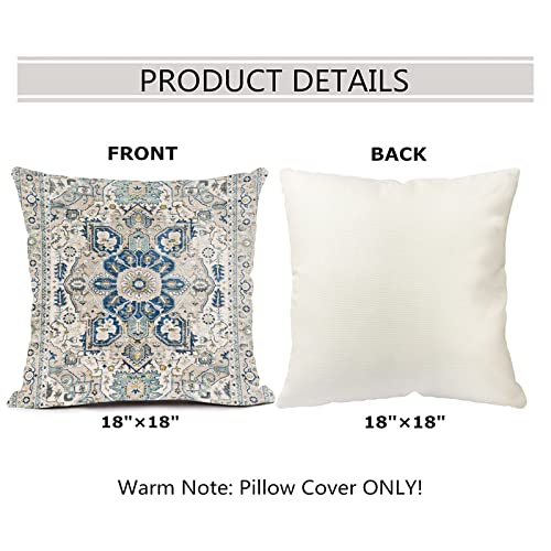 Snycler Blue Boho Style Throw Pillow Cover Ethnic Design Pattern Linen Persian Carpet Tribal Pattern Throw Pillow Case 18X18 Inch Cushion Cover Home Office Decorative Square #TOP1