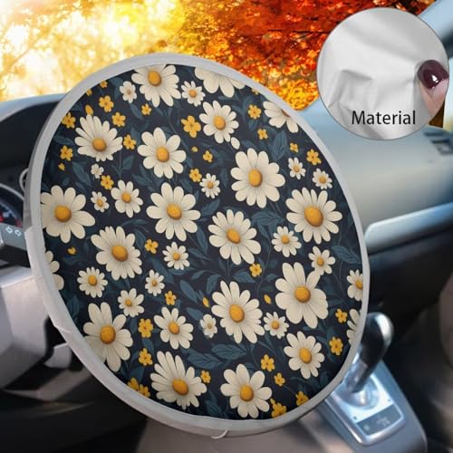 Image of Steering Wheel Cover Protector Foldable Car Steering Wheel Sun Shade Cover Cute Daisy Car Interior Design Sun Shade for UV Protection Universal Vehicle Accessories