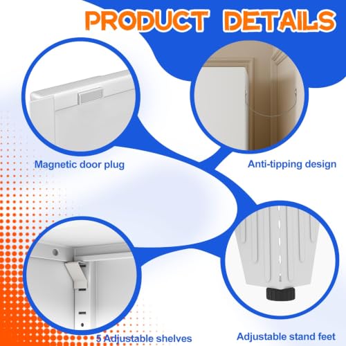 Image of GAIOUS 75.2 inch Tall Metal Storage Cabinet, Kitchen Pantry Cabinet White | Food Storage, Kitchen Organizer, Freestanding Cupboard with 2 Doors and 5 Adjustable Shelves, 6 Tier, Steel,for Office Dining
