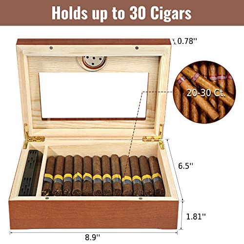 Humidor Cigar Box, Large Cigar Box For 20-30 Cigars, Cigar Humidors With Humidifier & Hygrometer, 20-30 Ct. Cedar Wood Desktop Cigar Humidor #TOP5